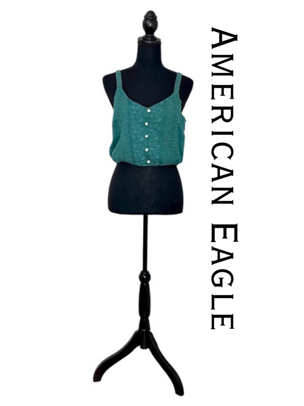 American Eagle Green Embroidered Eyelet Blouson Tank Top sz M Cropped Blouse